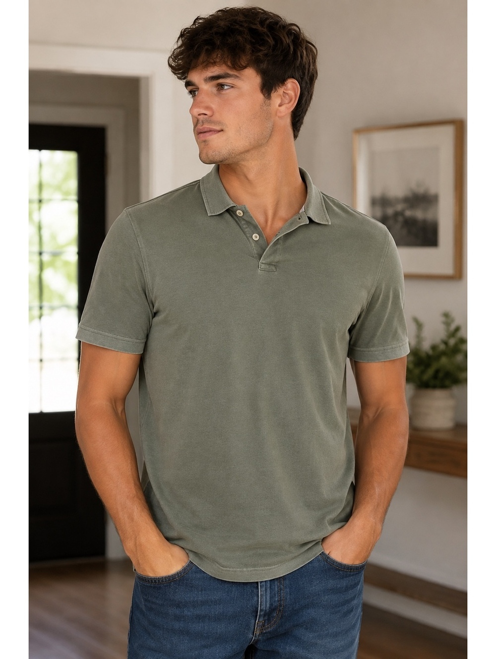 Weatherproof Vintage Men’s Sage Polo Shirt L Cotton Blend Short Sleeve Casual